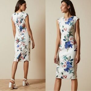 Ted Baker Sharley Floral Bodycon Sheath Ivory Dress Ted Size 0 US size 2